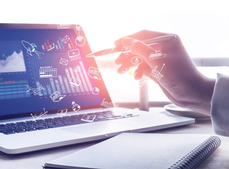 Business analytics dashboard on a laptop